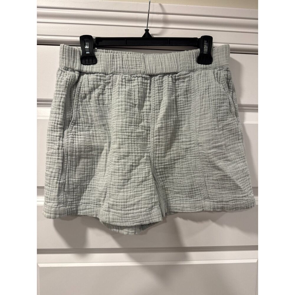 Madewell Double Layer Cotton Gauze Lounge Shorts Pockets Gray Blue Womens Medium